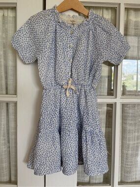 Búho Barcelona Girls Blue Floral Cotton Tie-Waist Dress